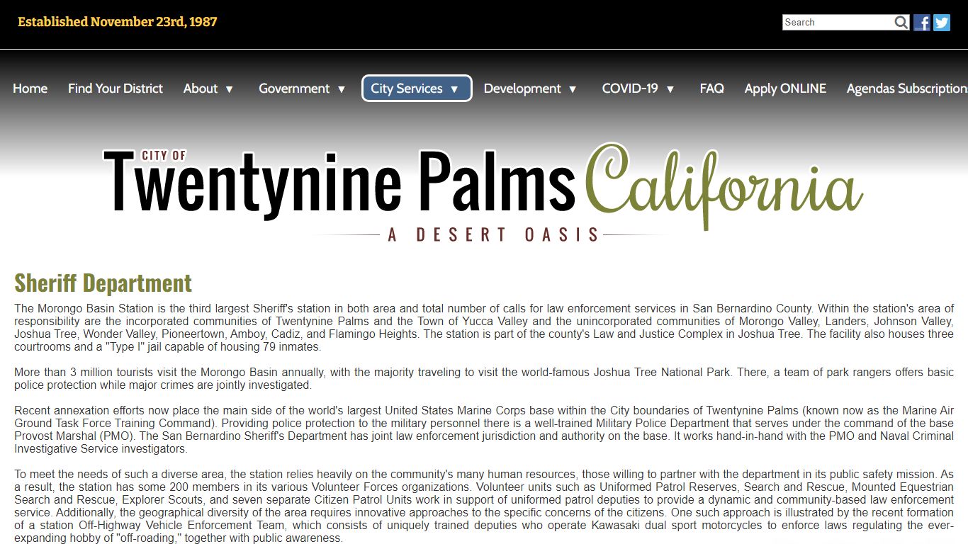 Sheriff Department - Twentynine Palms, California